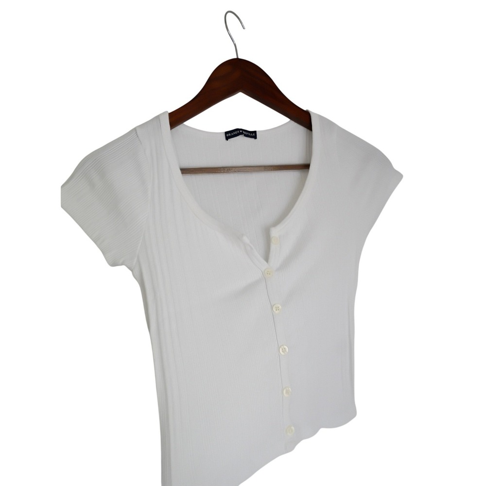 Brandy‎ Melville White Coquette Ribbed Button Front Crop Top 100% Cotton Y2K